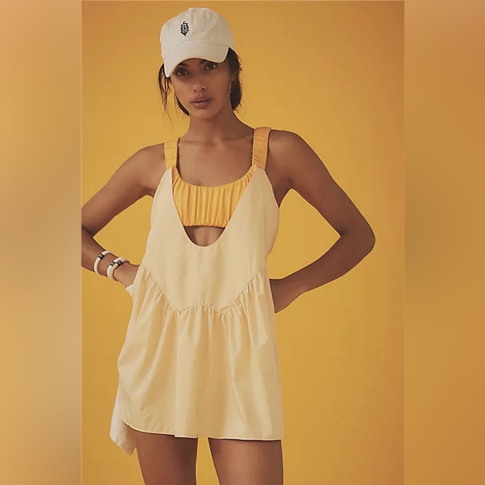 Free People Yellow and Cream Layered Mini Sundress